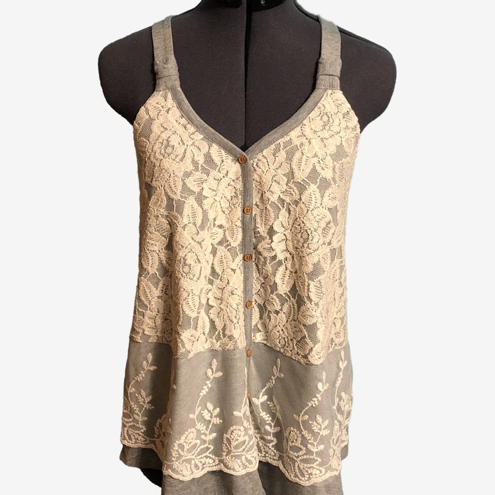 Gray tank top with lace overlay